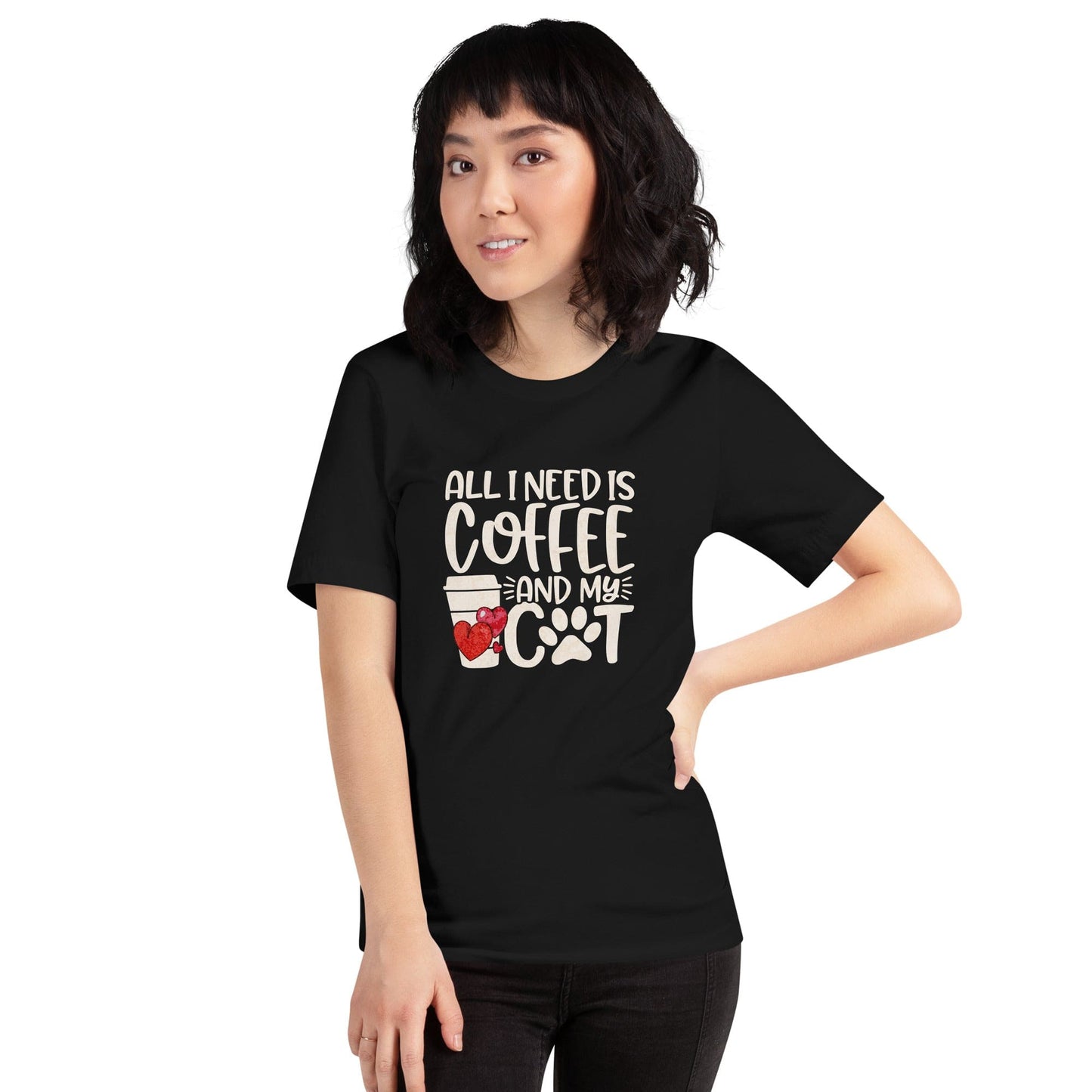 OMTHREAD All I Need is Coffee and My Cat T-Shirt | Funny Cat Lover Tee