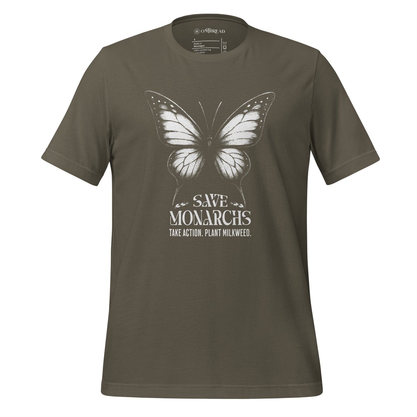 OMTHREAD Army / S Save Monarchs Shirt Black and White Butterfly Conservation Tee