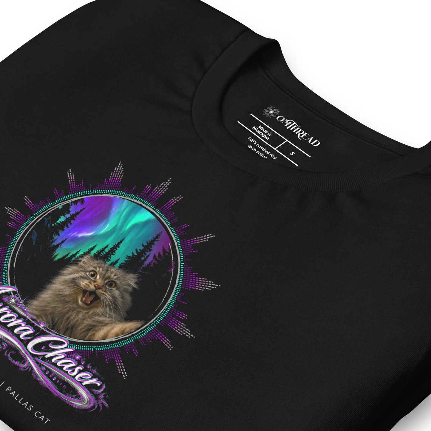 OMTHREAD Aurora Chaser Pallas Cat T-Shirt Northern Lights Night Sky
