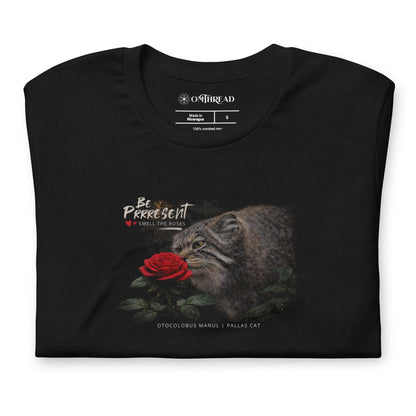 OMTHREAD Be Purr-sent Zen Pallas Cat T-Shirt Mindful Wildcat with Red Rose