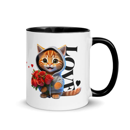 OMTHREAD Black / 11 oz Rose Bouquet Love Cat - Mug with Color Inside