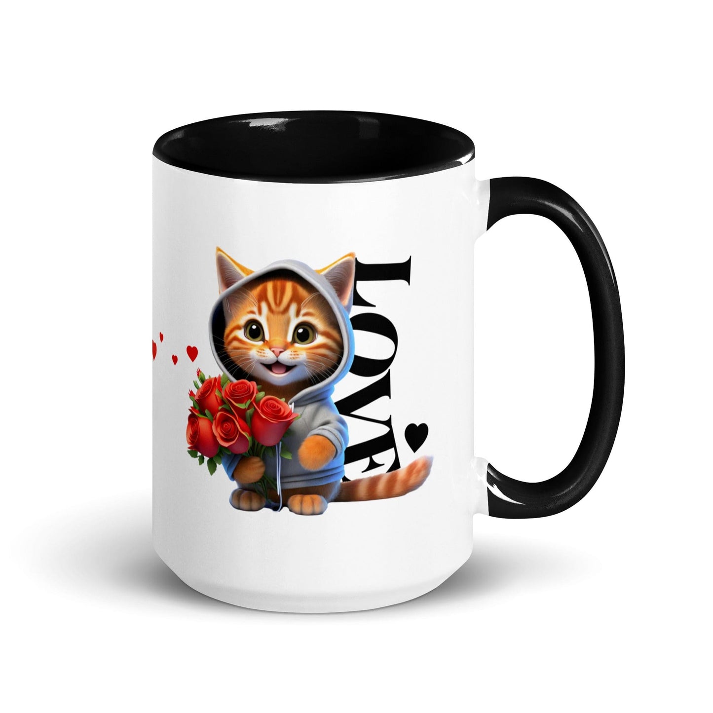 OMTHREAD Black / 15 oz Rose Bouquet Love Cat - Mug with Color Inside