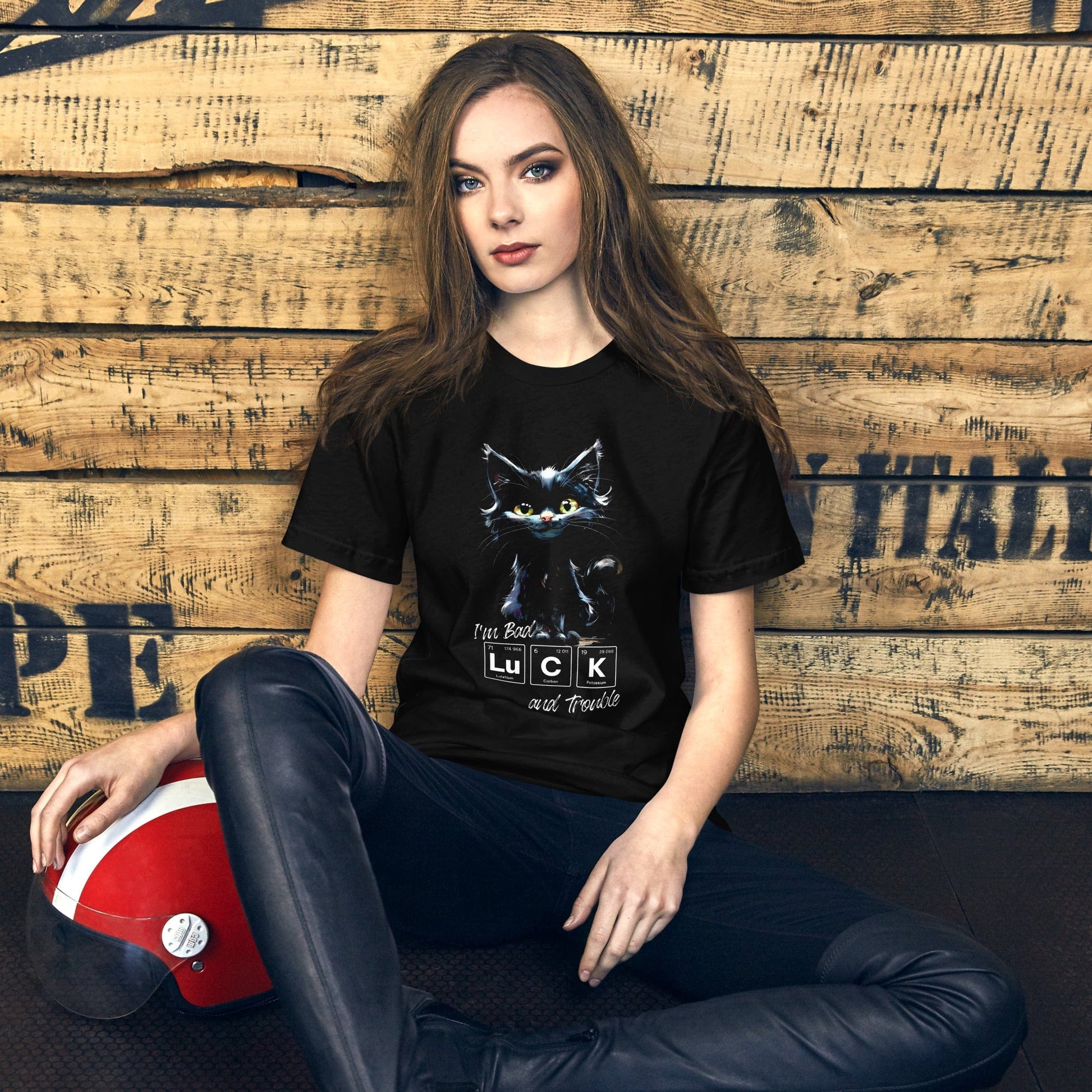 OMTHREAD Black Cat 'I'm Bad Luck and Trouble' Tee | Chemistry Periodic Table Shirt