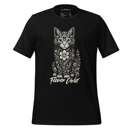 OMTHREAD Black / S Flower Child Cat Shirt Hippie Floral Cat Design