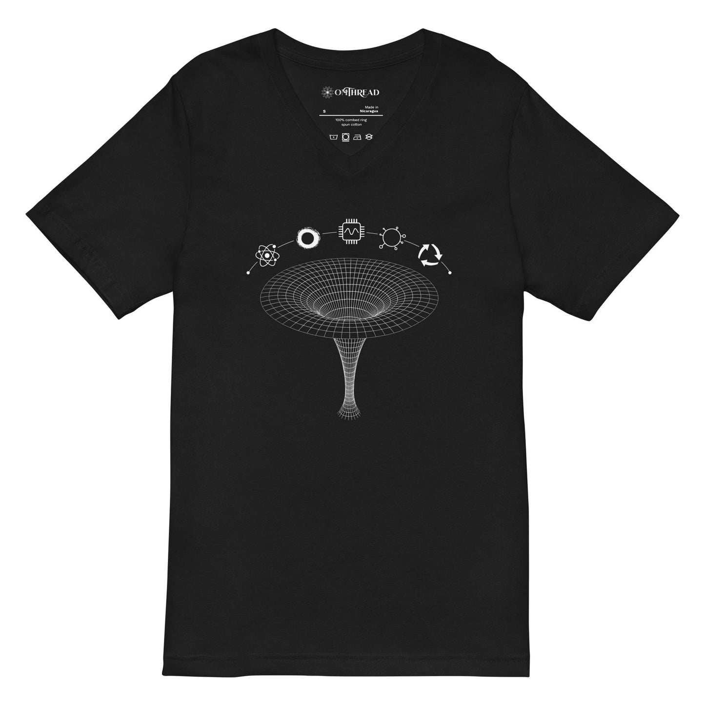 OMTHREAD Black / S QMM White Print Unisex V-Neck T-Shirt