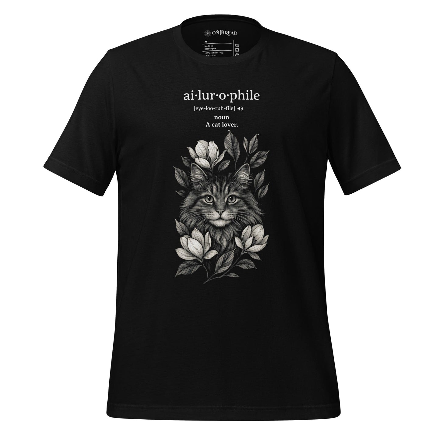 OMTHREAD Black / XS Ailurophile Definition T-Shirt Floral Cat Lover Gift