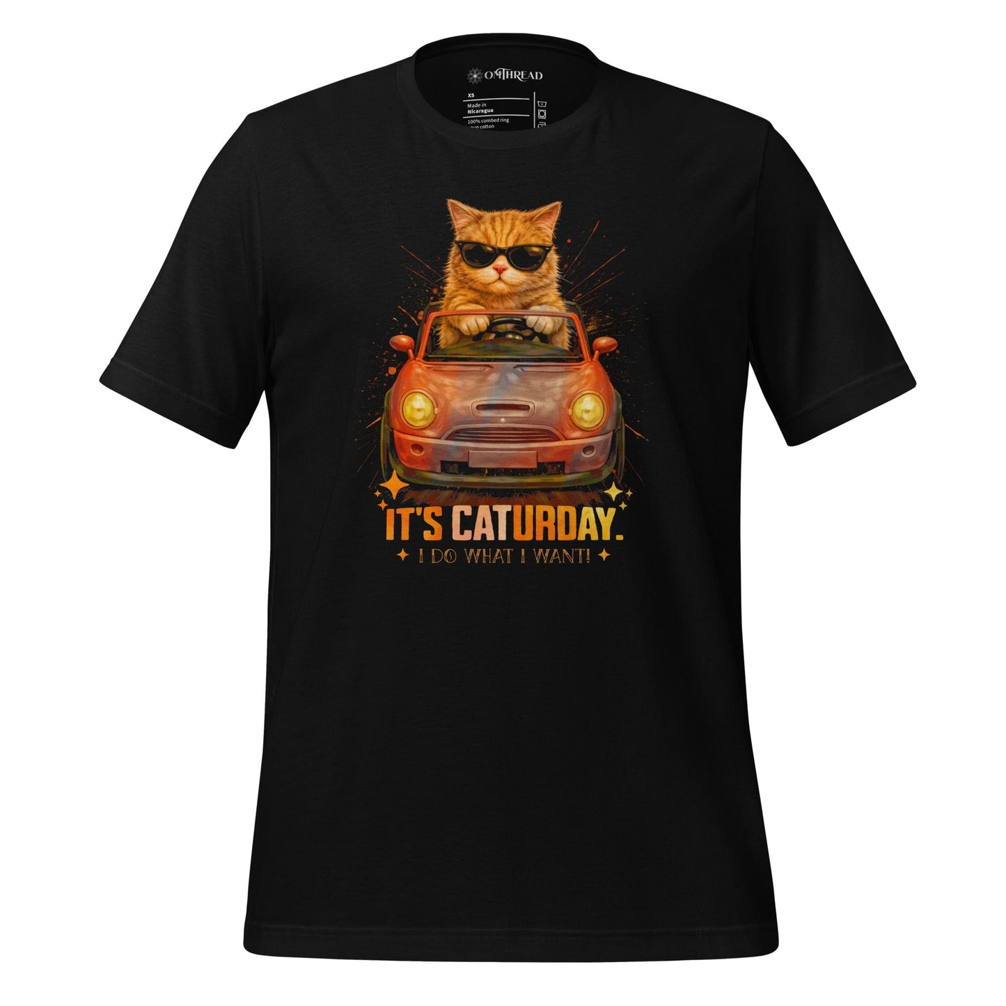 OMTHREAD Black / XS Caturday Cat T-Shirt Funny Orange Cat Graphic Tee