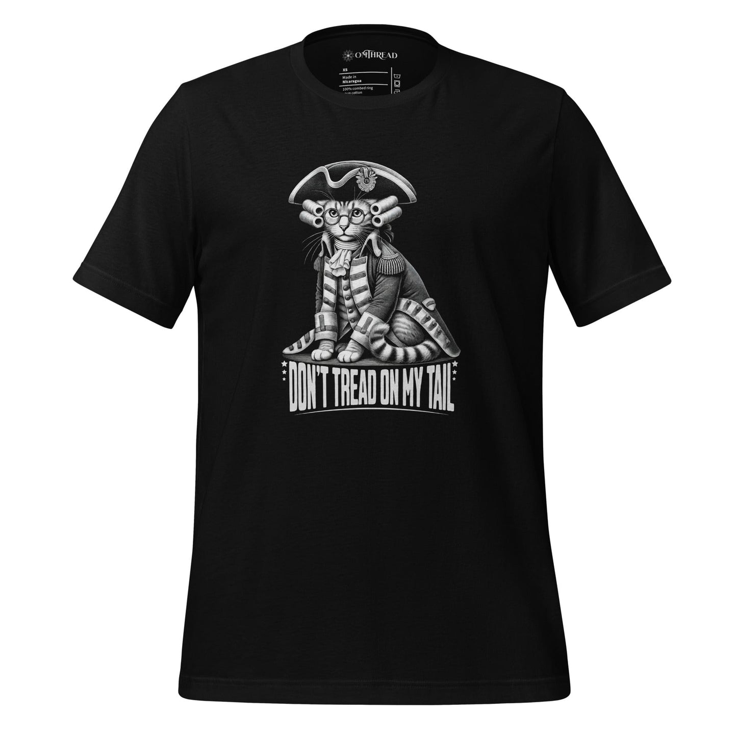 OMTHREAD Black / XS Don't Tread On My Tail Cat T-Shirt | Patriotic Cat Tee | Funny Cat Shirt