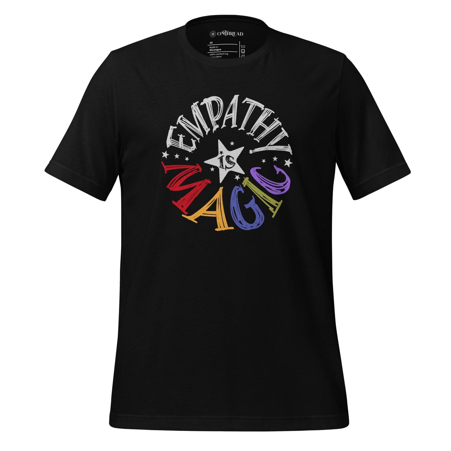 OMTHREAD Black / XS Empathy Is Magic Rainbow Tee, Retro Positive Message Shirt, Groovy Graphic T-Shirt