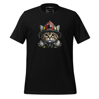 OMTHREAD Black / XS Firefighter Cat Earth Squad Tee | Eco-Friendly Firefighter Design | Cute Cat Lover Shirt