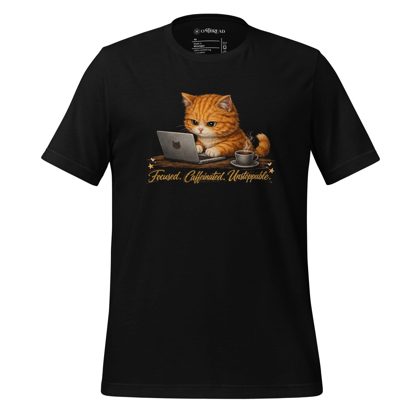 OMTHREAD Black / XS Funny Orange Cat Coffee T-Shirt for Cat Lovers