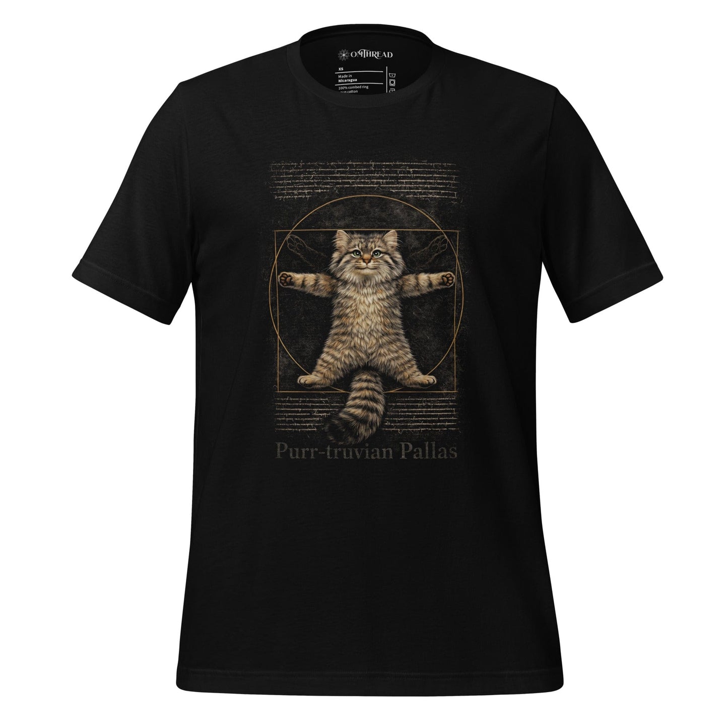 OMTHREAD Black / XS Funny Purr-truvian Pallas Cat T-Shirt Vitruvian Manul Da Vinci Parody