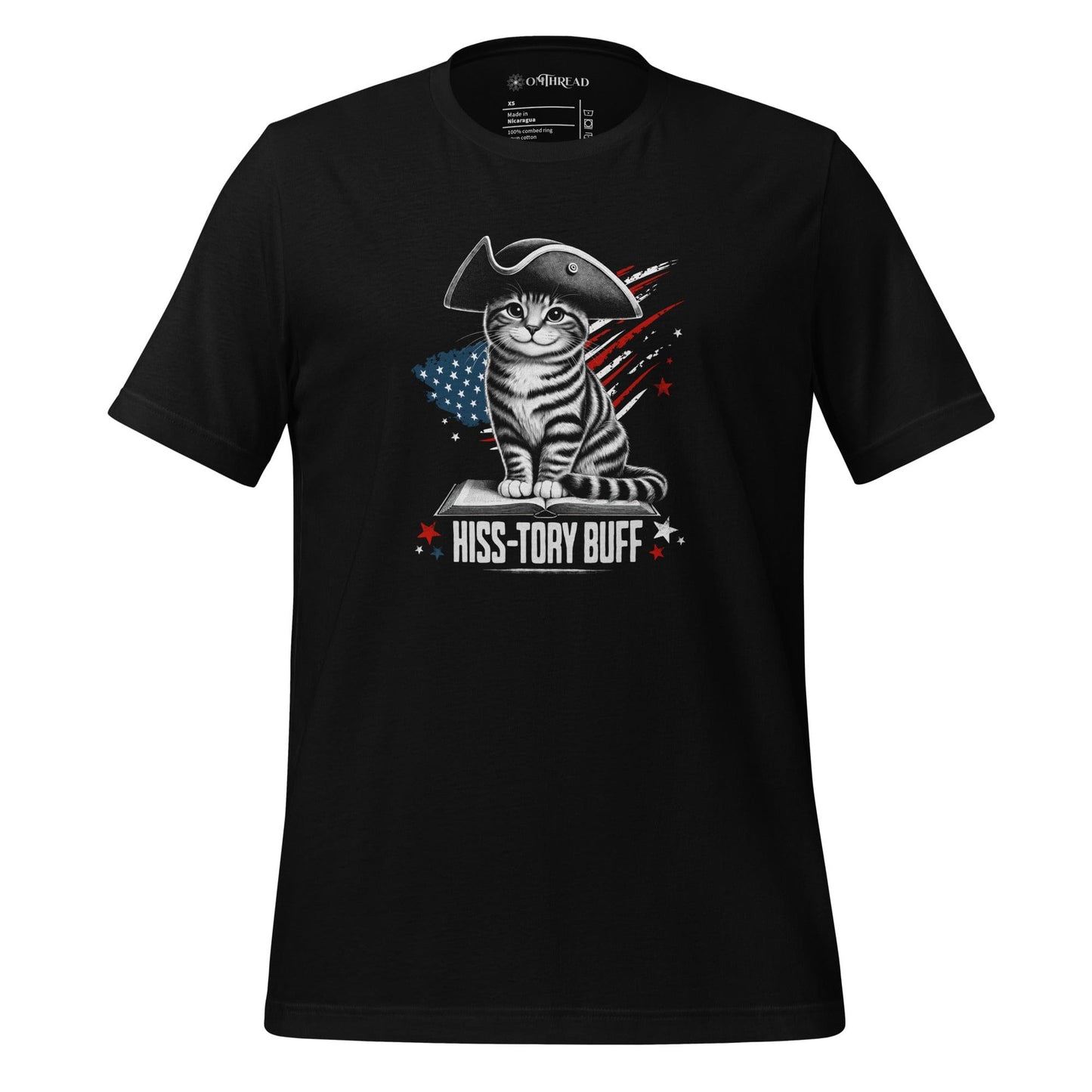 OMTHREAD Black / XS Hiss-tory Buff Patriotic Cat Shirt July 4 Tee
