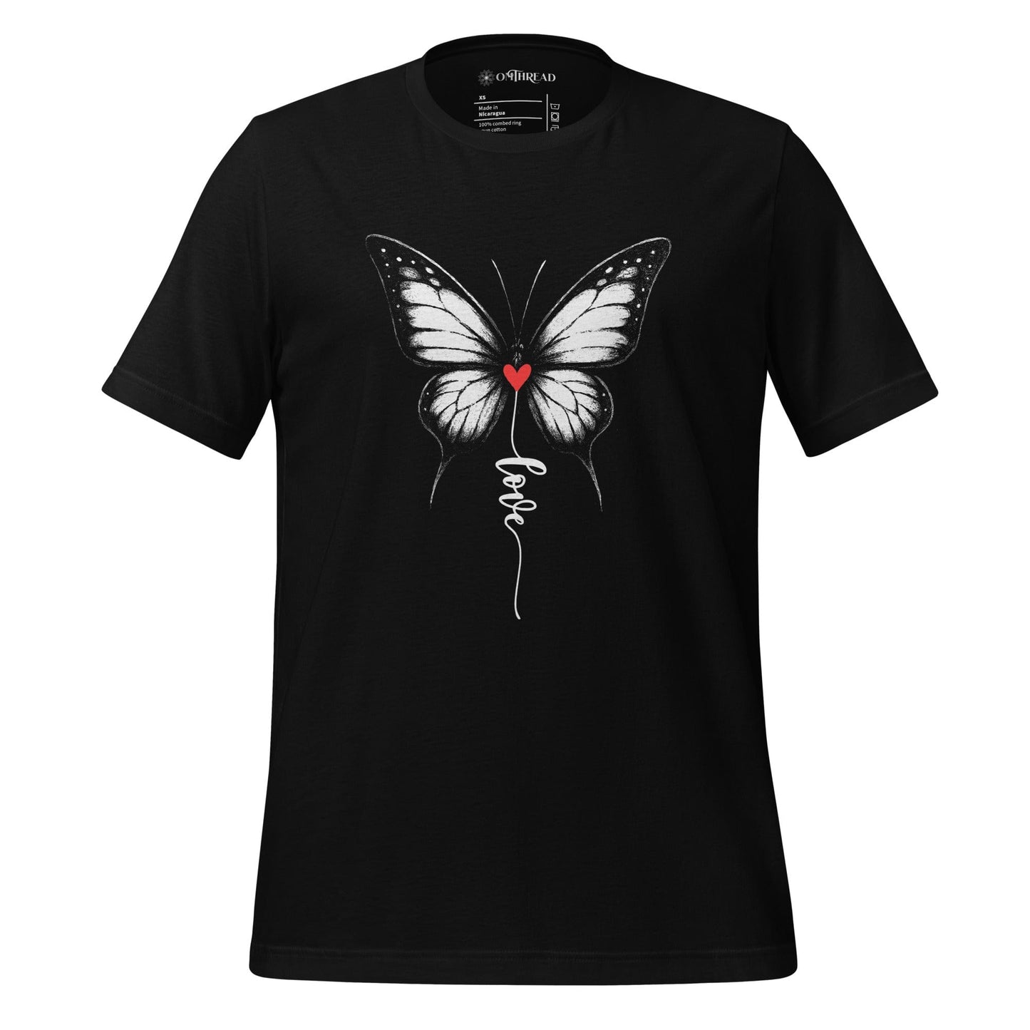 OMTHREAD Black / XS Monarch Love Shirt Black and White with Red Heart