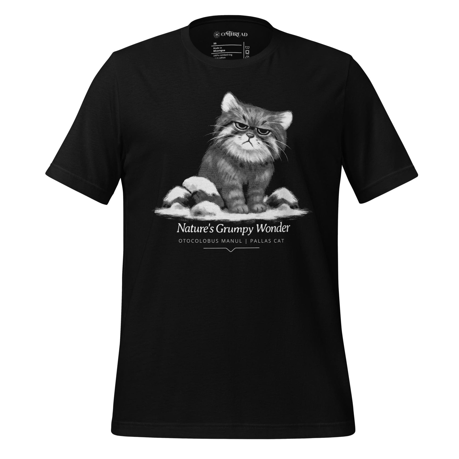 OMTHREAD Black / XS Nature’s Grumpy Wonder Pallas Cat T-Shirt, Grumpy Cat Tee, Giftable Wildlife Conservation Shirt