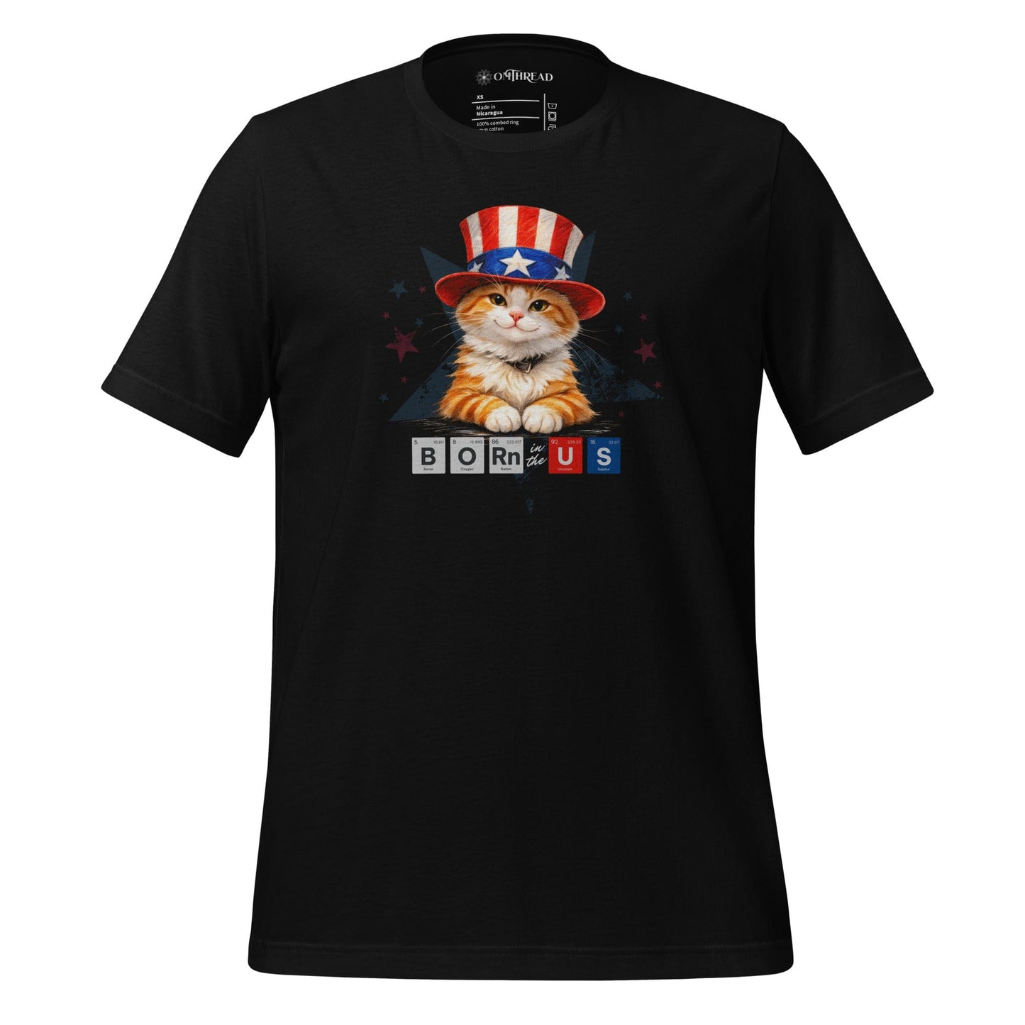 OMTHREAD Black / XS Patriot Ginger Cat Graphic Tee Born in USA 4th July