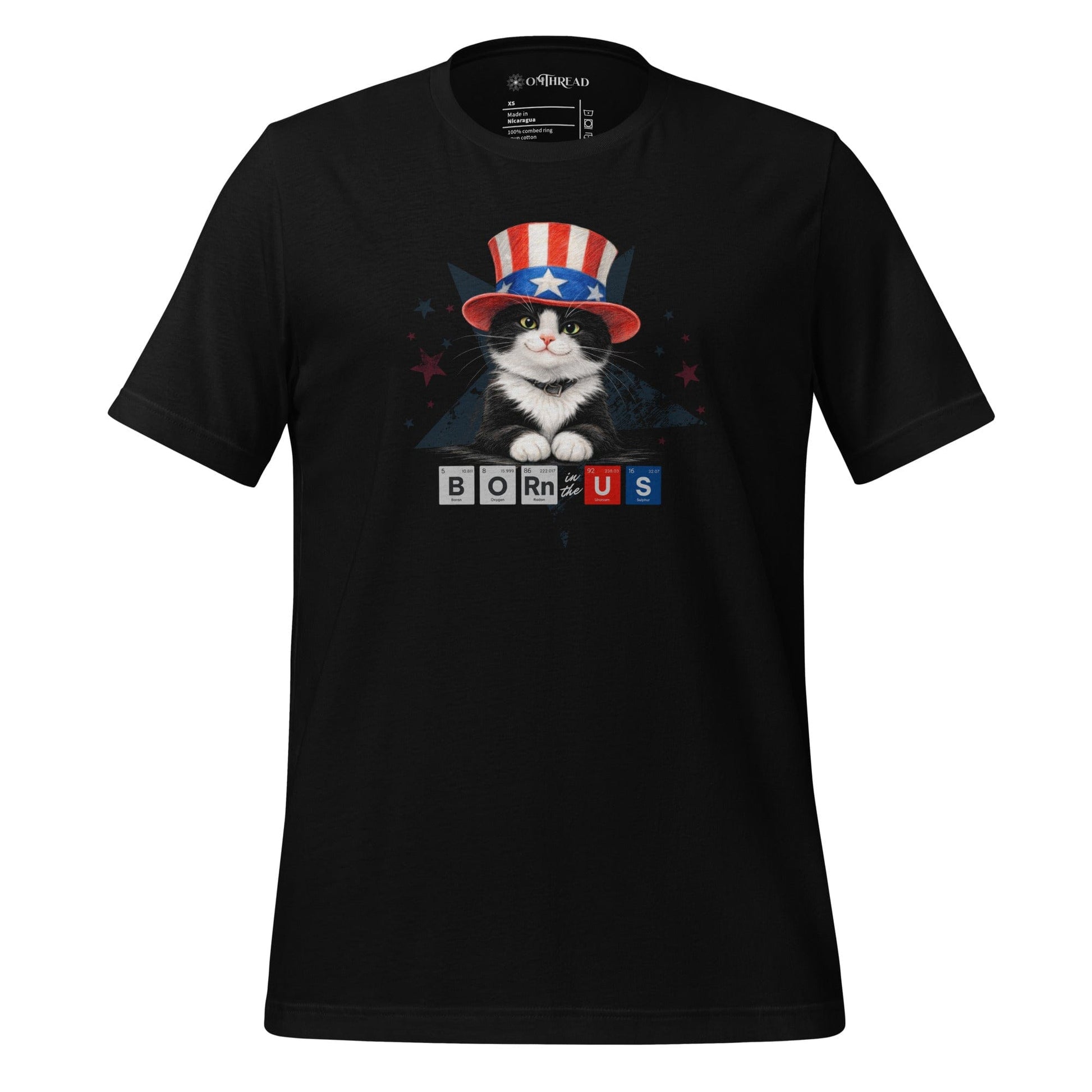 OMTHREAD Black / XS Patriot Tuxedo Cat Graphic Tee Born in USA 4th July
