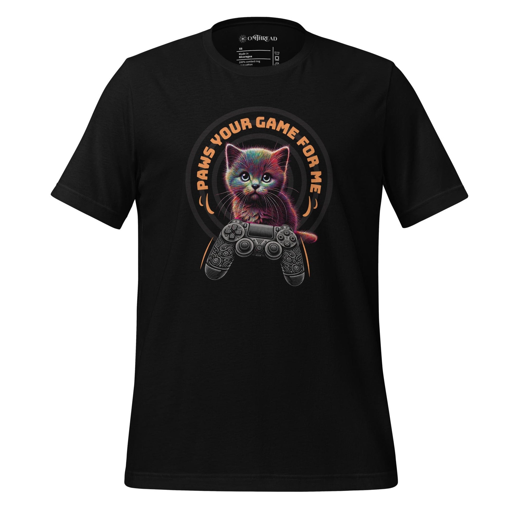 OMTHREAD Black / XS Paws Your Game For Me Cat T-Shirt | Gamer Cat Tee | Funny Cat Shirt