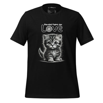 OMTHREAD Black / XS Pawsed Here for Love T-Shirt | Cute Kitten Graphic Tee for Cat Lovers