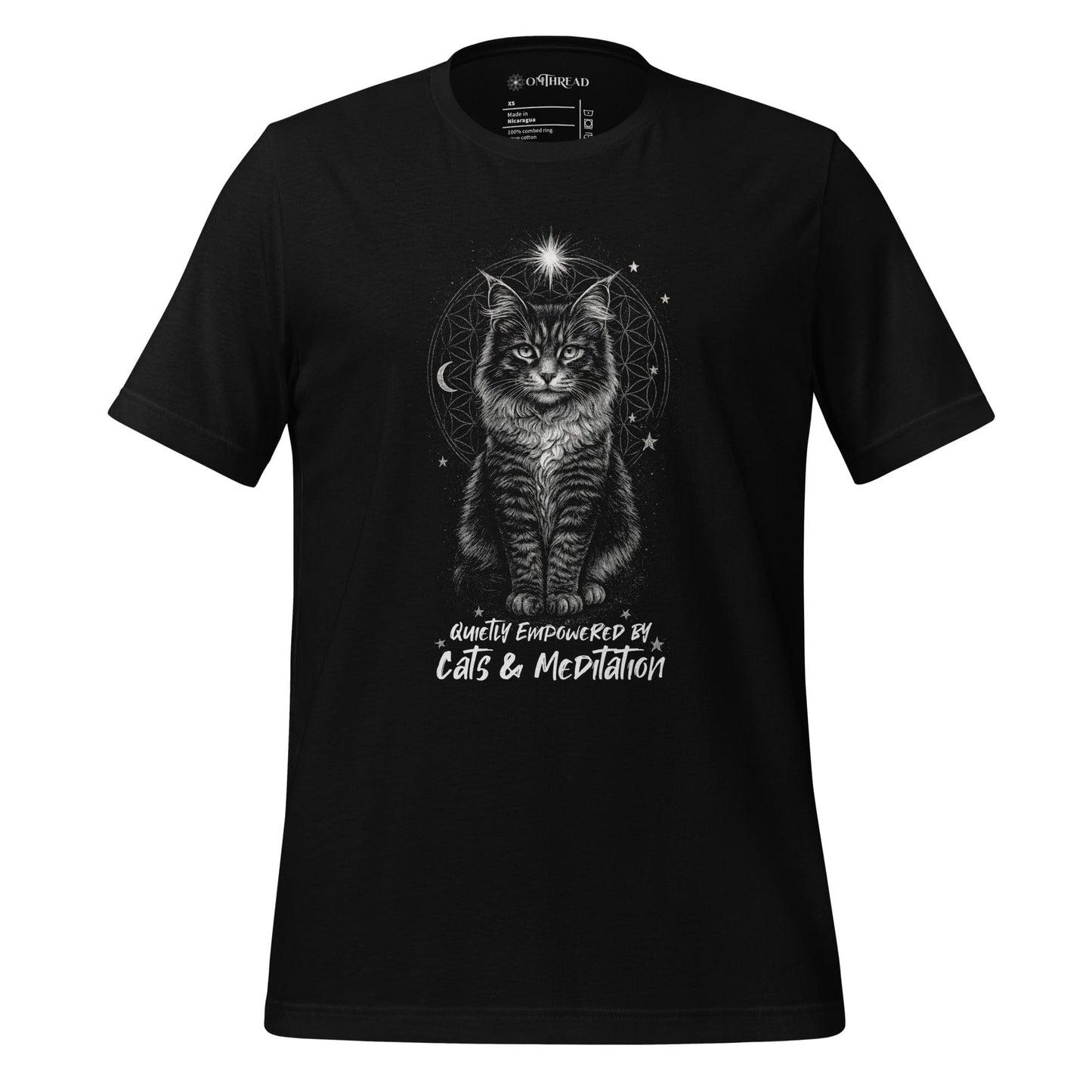 OMTHREAD Black / XS Quietly Empowered by Cats and Meditation Celestial Cat T-Shirt