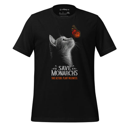 OMTHREAD Black / XS Save Monarchs, Take Action, Plant Milkweed Cat T-Shirt, Wildlife Conservation Gift Tee
