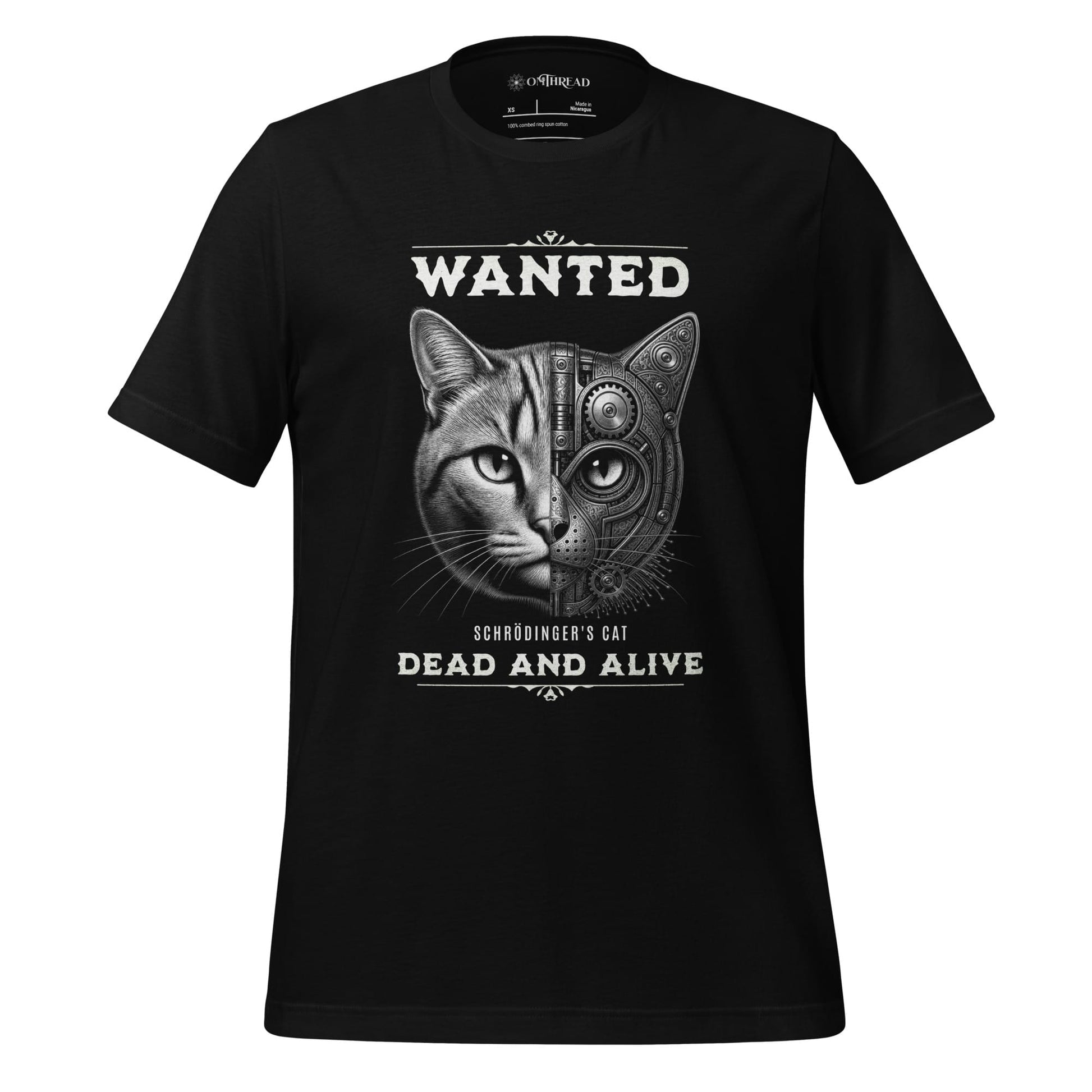 OMTHREAD Black / XS Schrodinger Cat Quantum Retro Monochrome Wanted Shirt