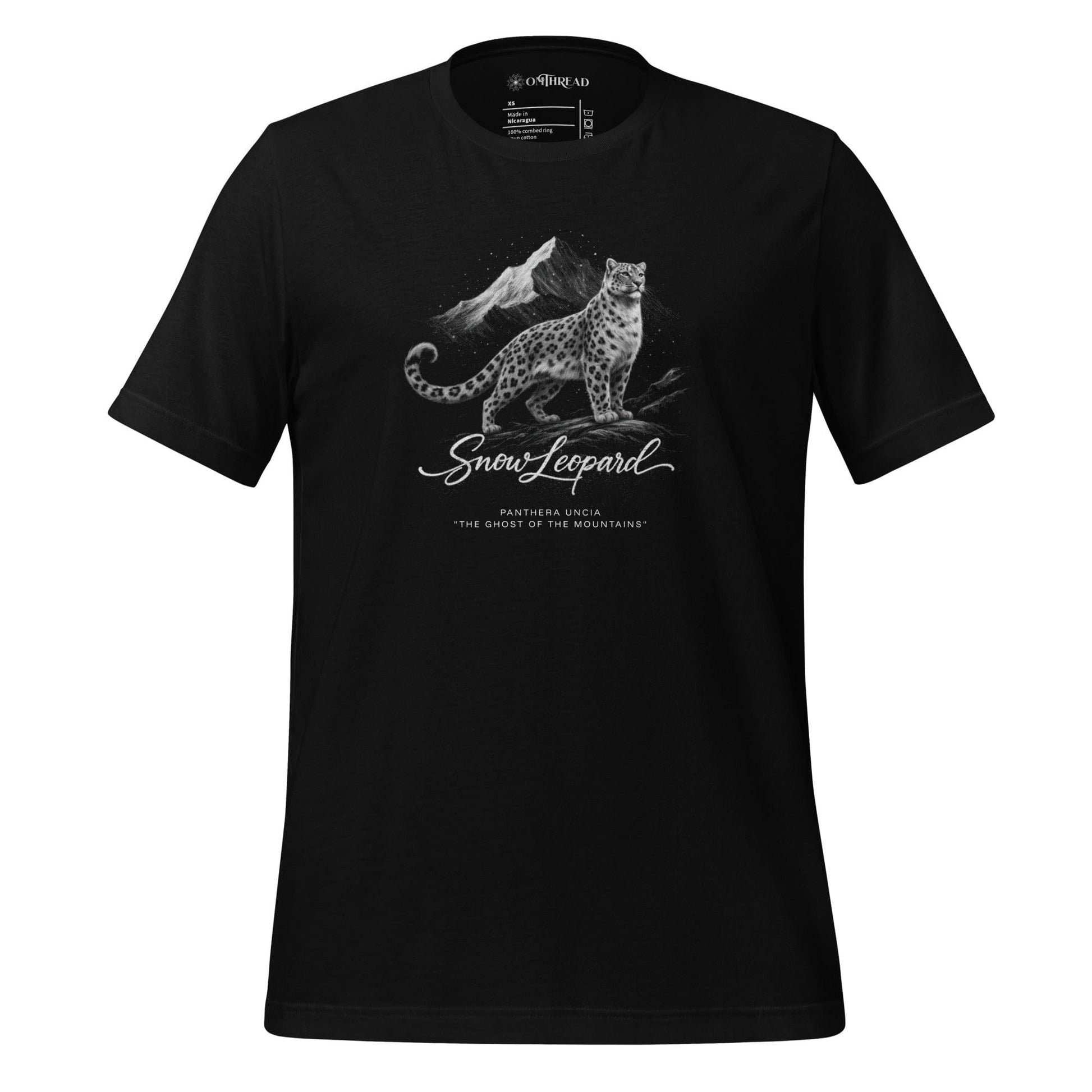 OMTHREAD Black / XS Snow Leopard T-Shirt Mountain Big Cat Graphic Panthera Uncia