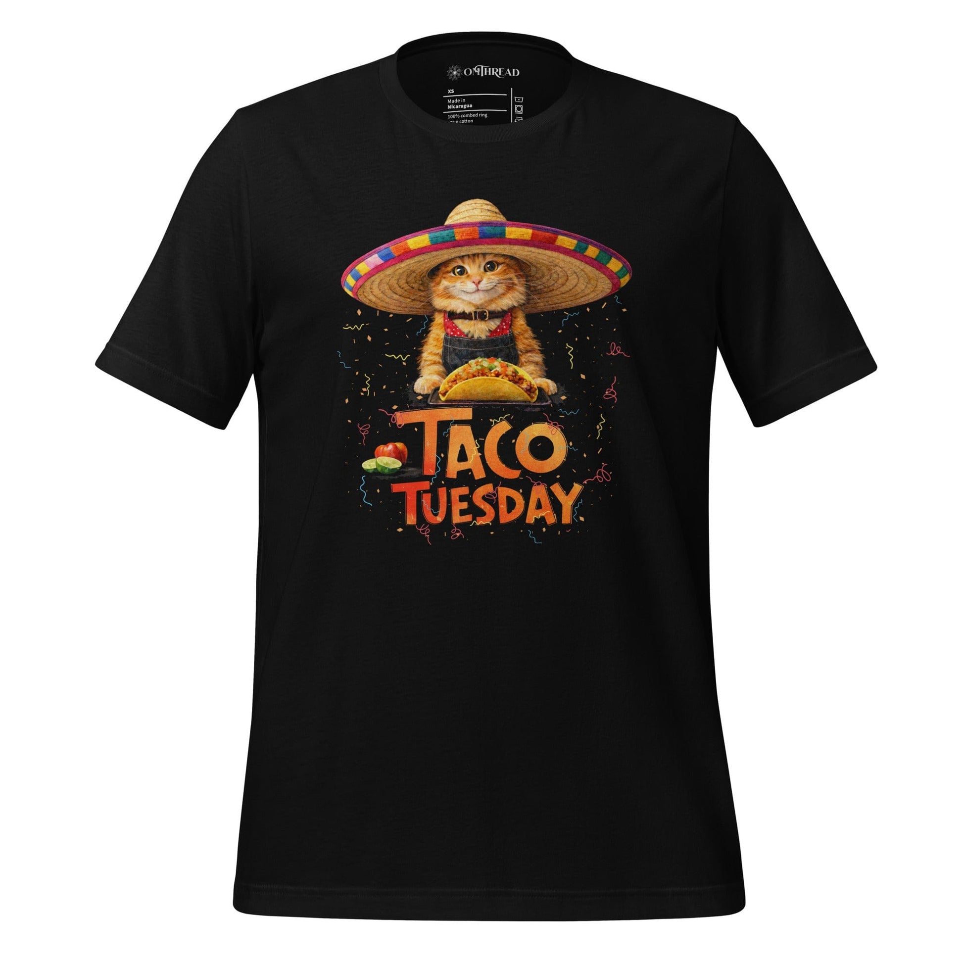 OMTHREAD Black / XS Taco Tuesday Orange Cat Shirt Sombrero Fiesta Funny Tee