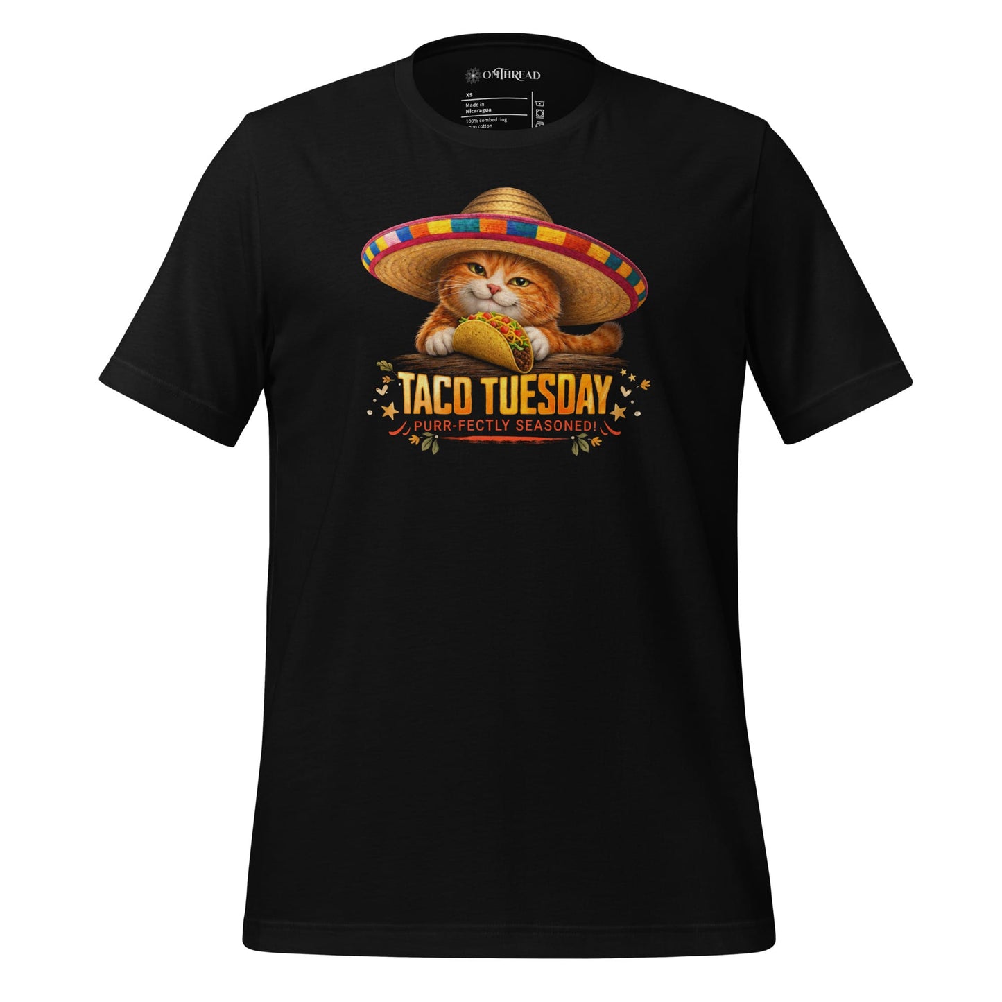 OMTHREAD Black / XS Taco Tuesday Orange Cat Sombrero Shirt Fiesta Graphic Tee