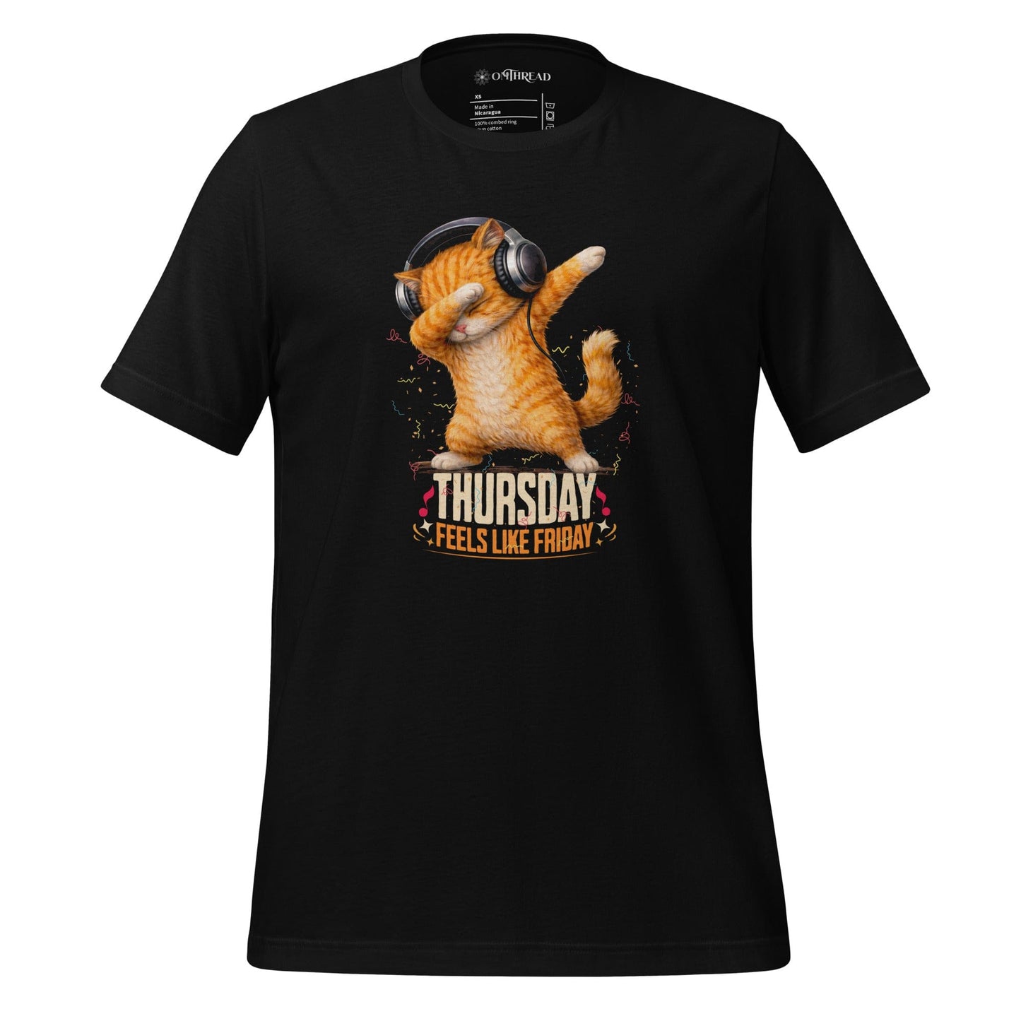 OMTHREAD Black / XS Thursday Feels Like Friday Dancing Cat Headphones Shirt