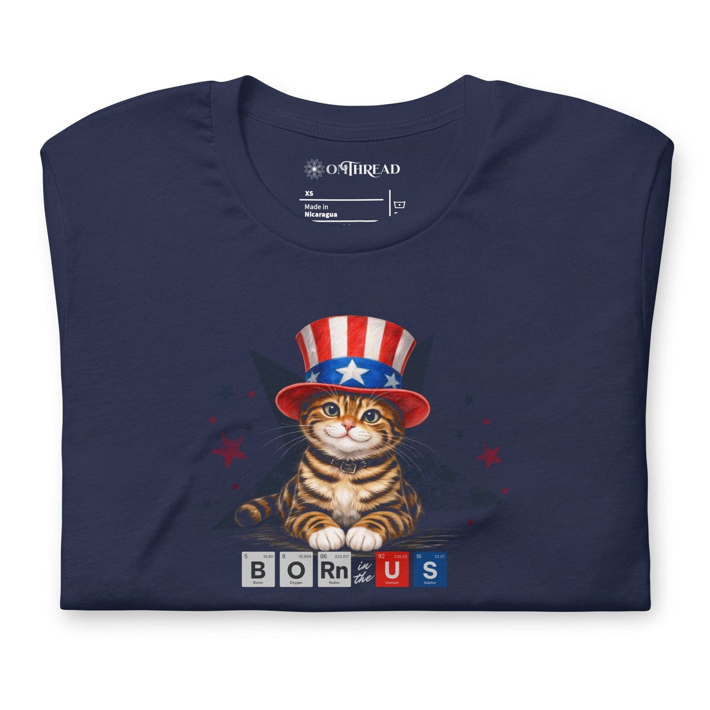 OMTHREAD Born in USA Patriotic Tabby Cat Science Graphic Tee 4th July