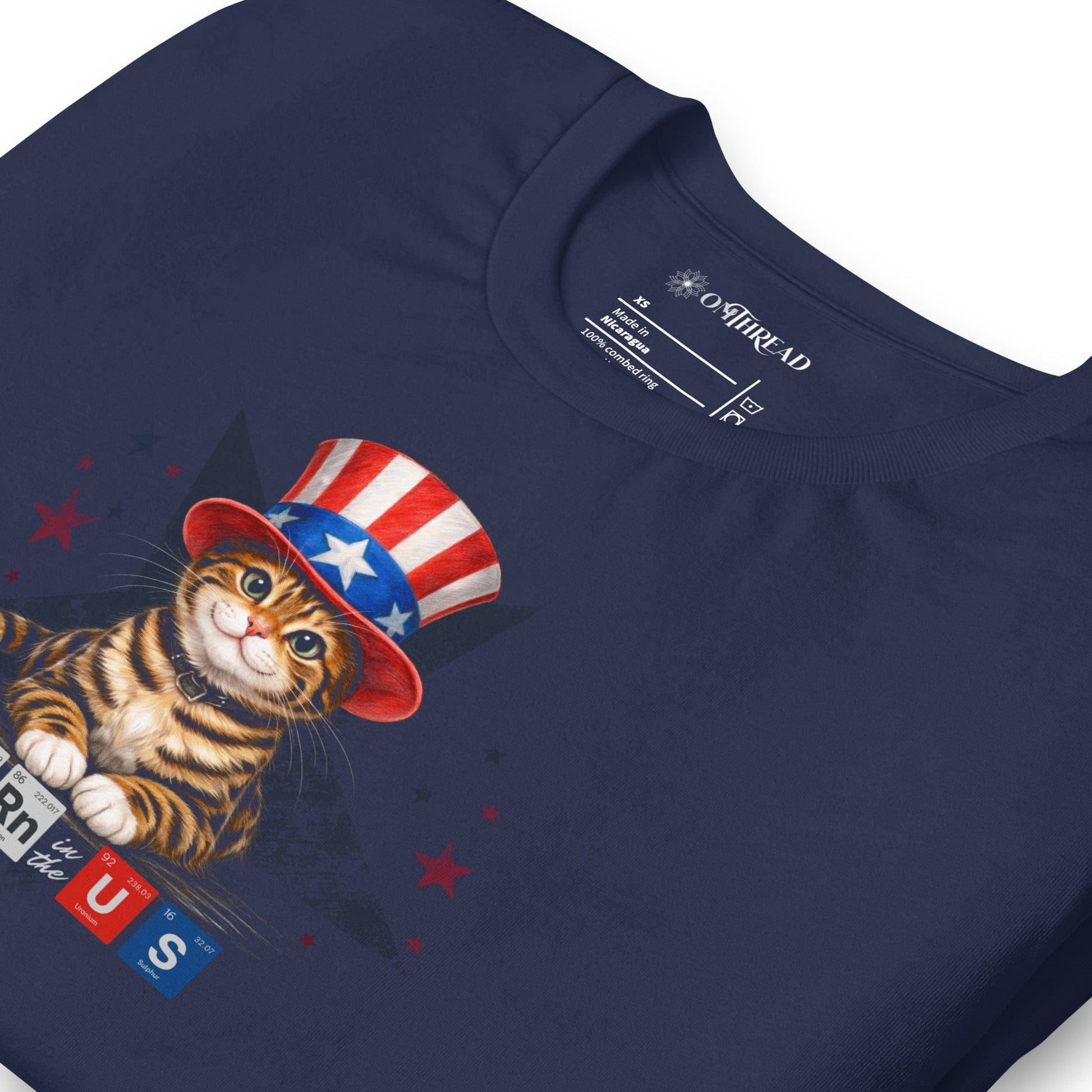 OMTHREAD Born in USA Patriotic Tabby Cat Science Graphic Tee 4th July