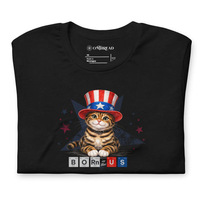 OMTHREAD Born in USA Patriotic Tabby Cat Science Graphic Tee 4th July