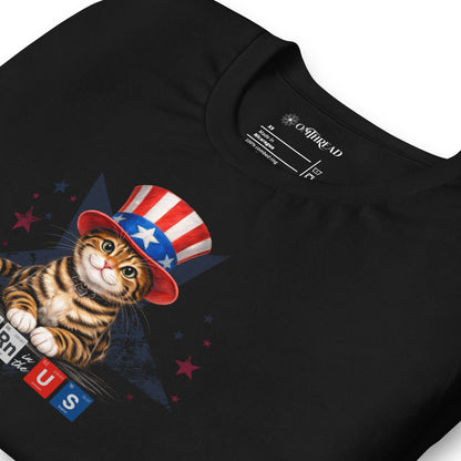 OMTHREAD Born in USA Patriotic Tabby Cat Science Graphic Tee 4th July