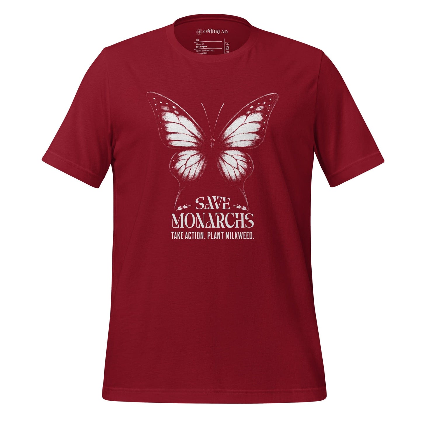 OMTHREAD Cardinal / XS Save Monarchs Shirt Black and White Butterfly Conservation Tee