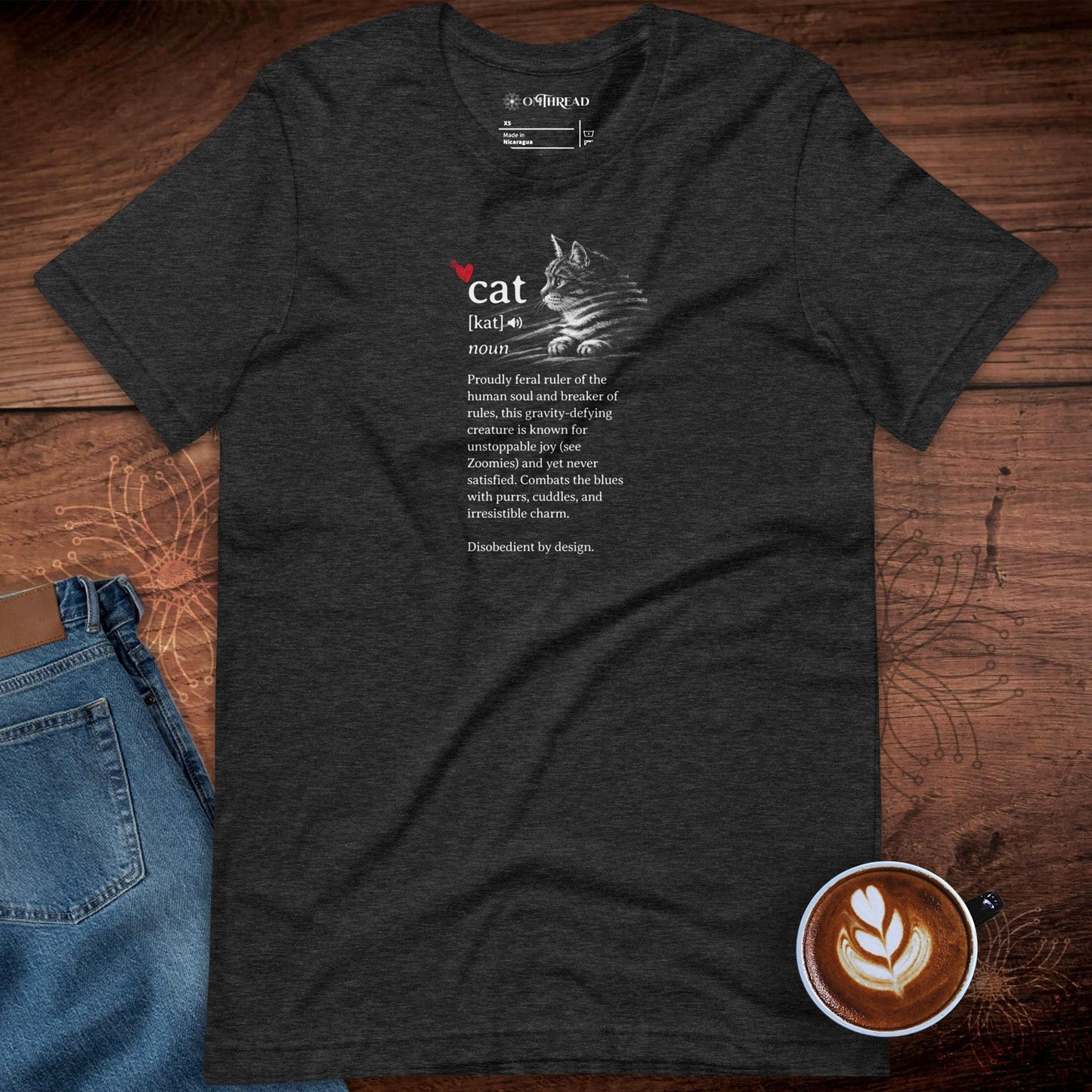 OMTHREAD Cat Definition Shirt Funny Cat Lover Typography Graphic Tee