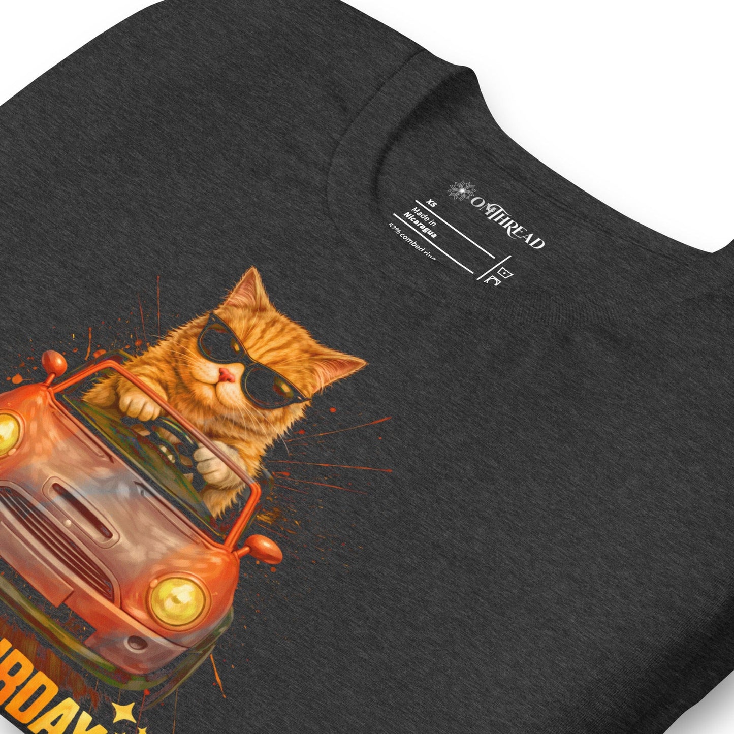 OMTHREAD Caturday Cat T-Shirt Funny Orange Cat Graphic Tee