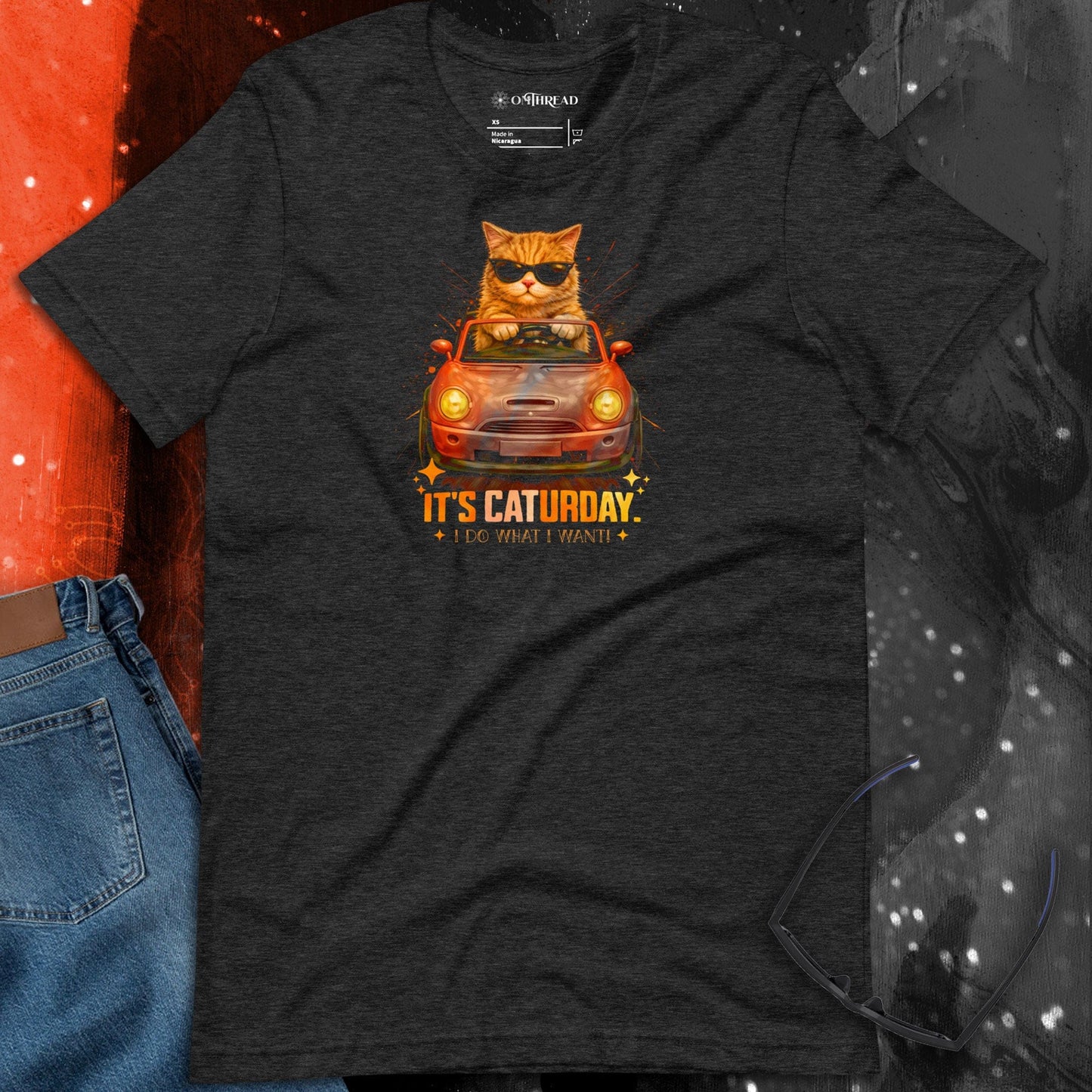 OMTHREAD Caturday Cat T-Shirt Funny Orange Cat Graphic Tee