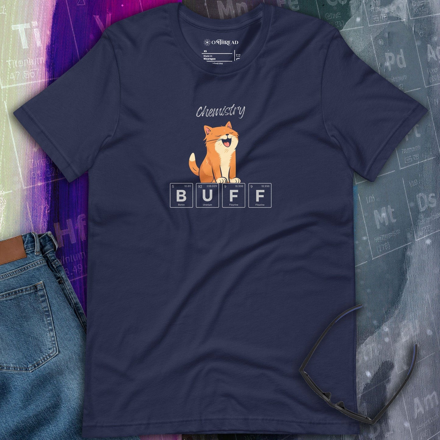 OMTHREAD Chemistry Buff Cat Tee | Periodic Table Elements Shirt | Funny Science Lover Gift