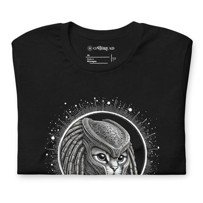 OMTHREAD Cosmic Warrior Cat T-Shirt | Alien Cat Art Tee | Futuristic Cat Lover Shirt