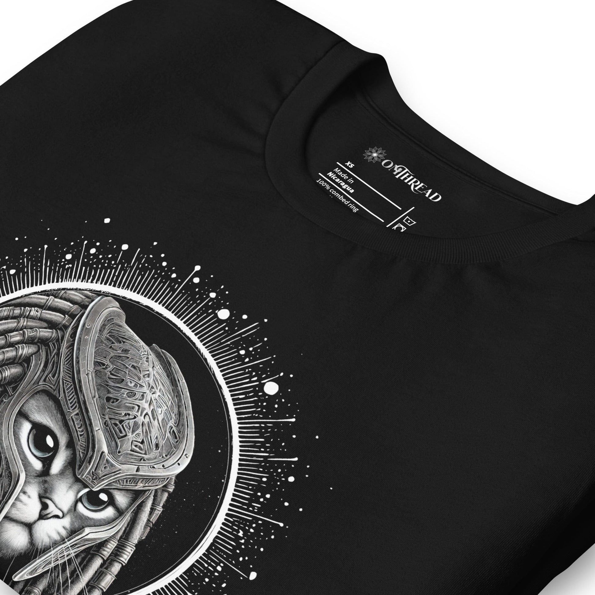 OMTHREAD Cosmic Warrior Cat T-Shirt | Alien Cat Art Tee | Futuristic Cat Lover Shirt