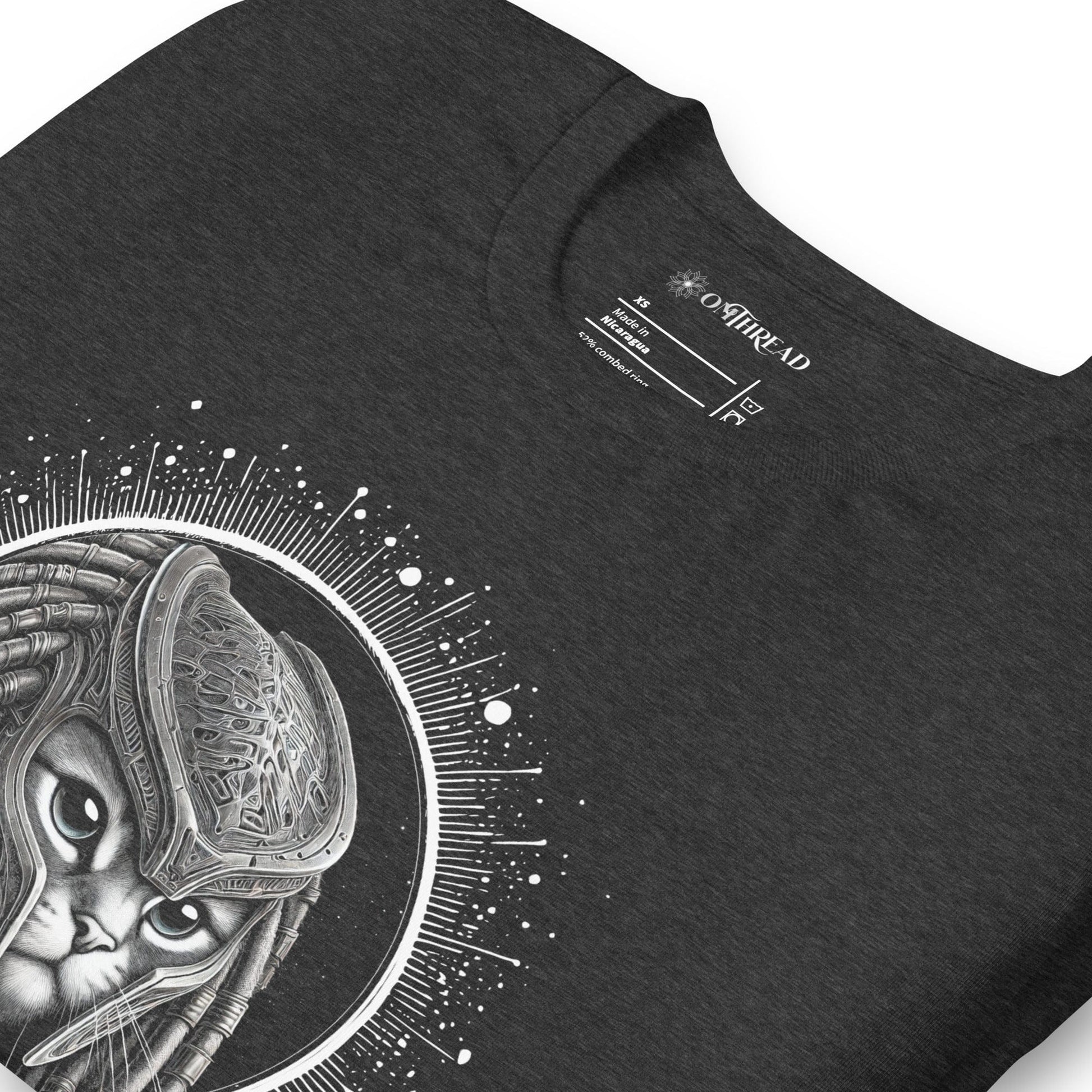 OMTHREAD Cosmic Warrior Cat T-Shirt | Alien Cat Art Tee | Futuristic Cat Lover Shirt