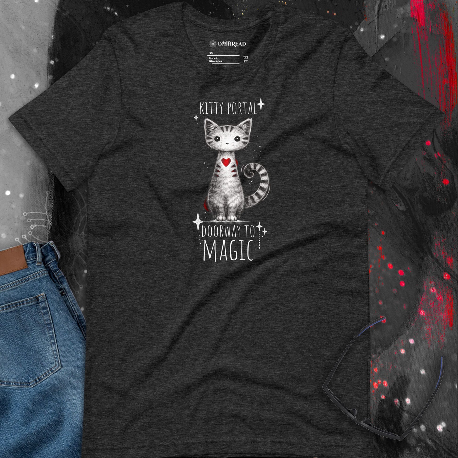 OMTHREAD Cute Magical Cat Shirt Kitty Portal Cat Lover Tee
