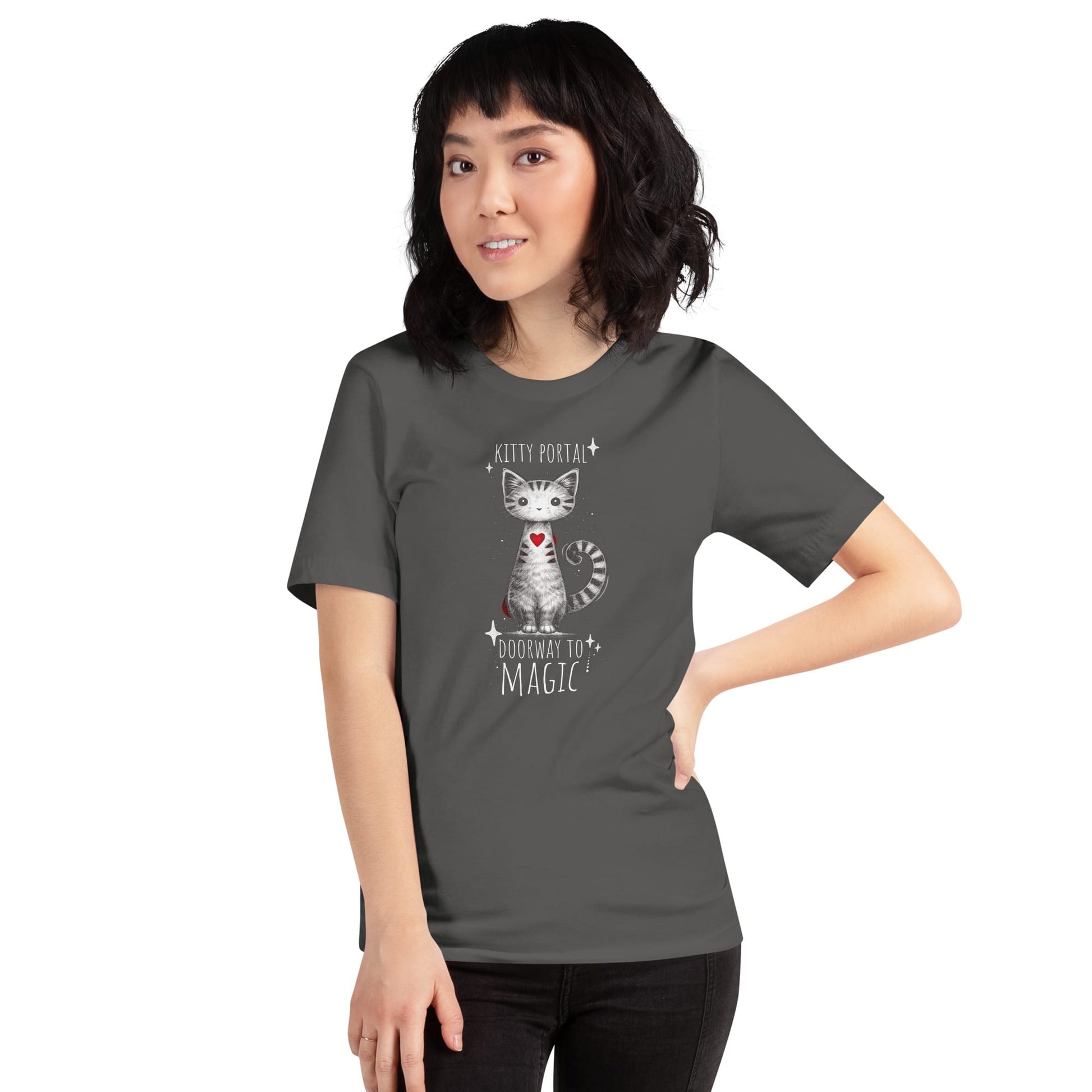 OMTHREAD Cute Magical Cat Shirt Kitty Portal Cat Lover Tee
