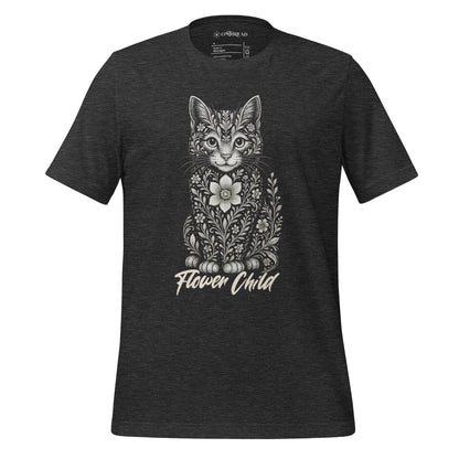 OMTHREAD Dark Grey Heather / S Flower Child Cat Shirt Hippie Floral Cat Design