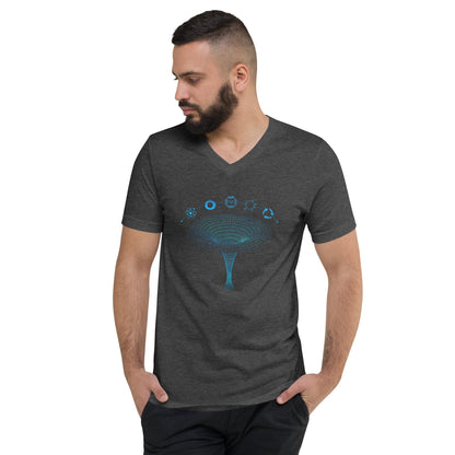 OMTHREAD Dark Grey Heather / S QMM Blue Print Unisex V-Neck Unisex T-Shirt