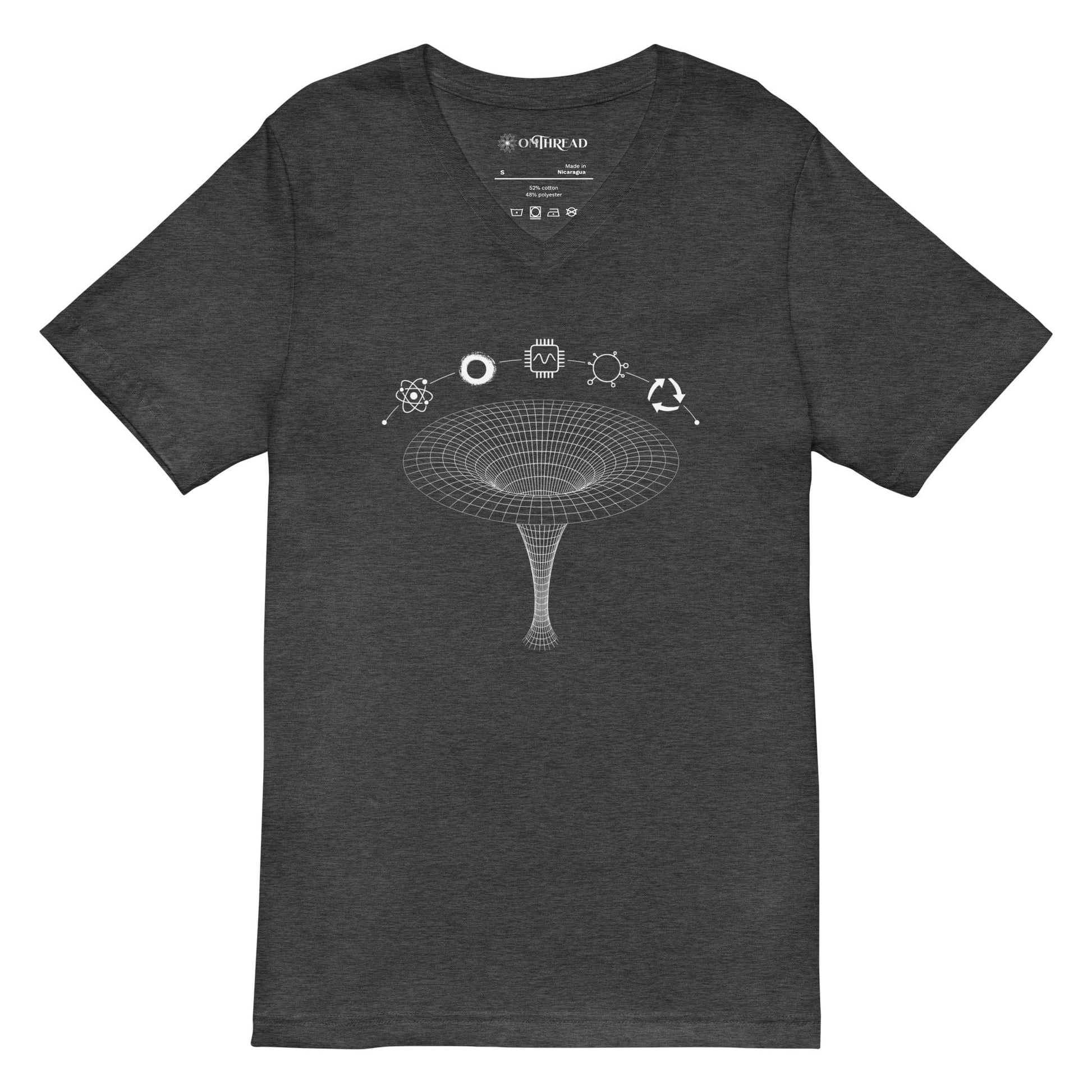OMTHREAD Dark Grey Heather / S QMM White Print Unisex V-Neck T-Shirt