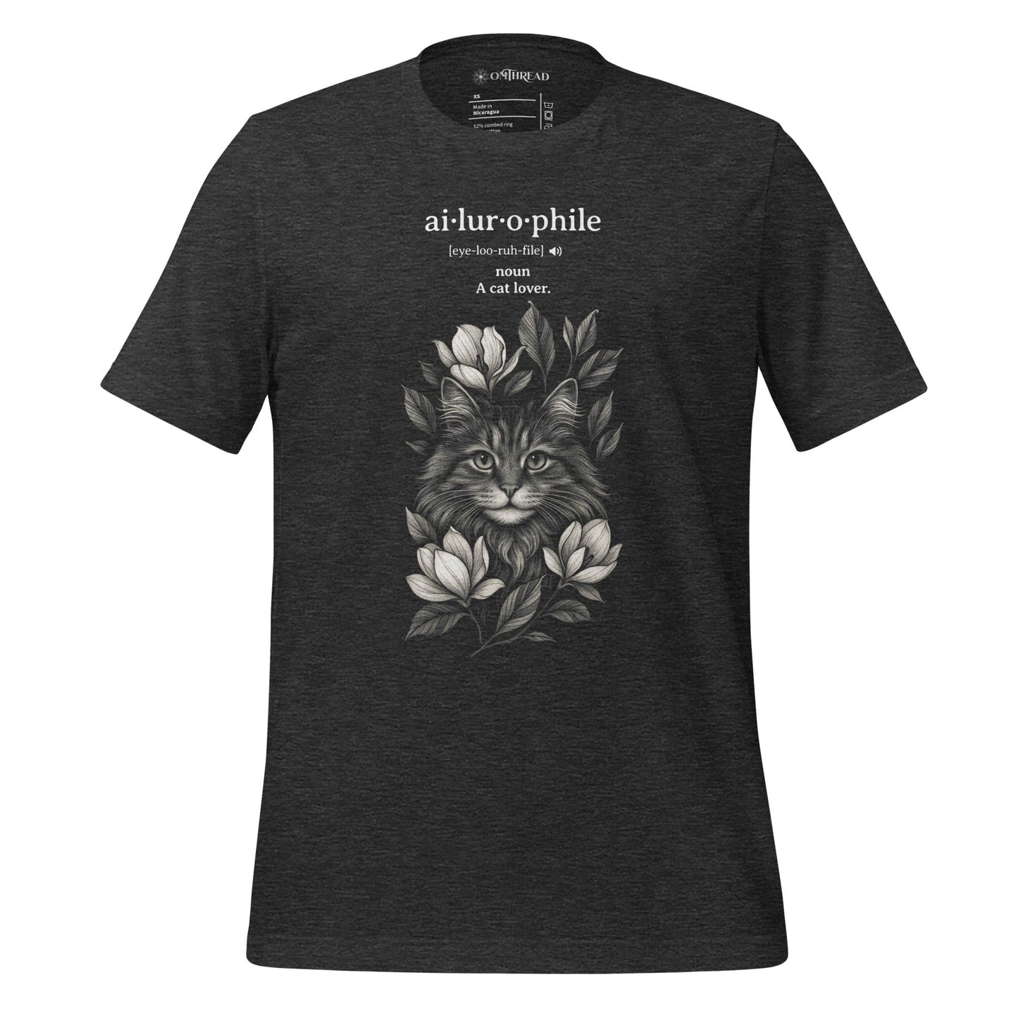 OMTHREAD Dark Grey Heather / XS Ailurophile Definition T-Shirt Floral Cat Lover Gift