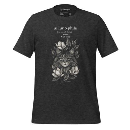 OMTHREAD Dark Grey Heather / XS Ailurophile Definition T-Shirt Floral Cat Lover Gift