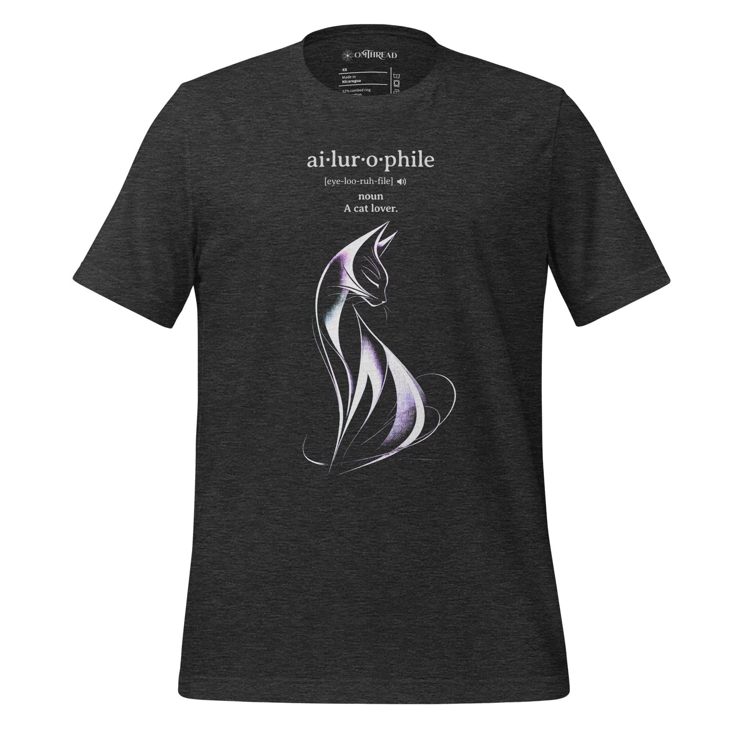 OMTHREAD Dark Grey Heather / XS Ailurophile Definition T-Shirt Minimalist Cat Lover Gift